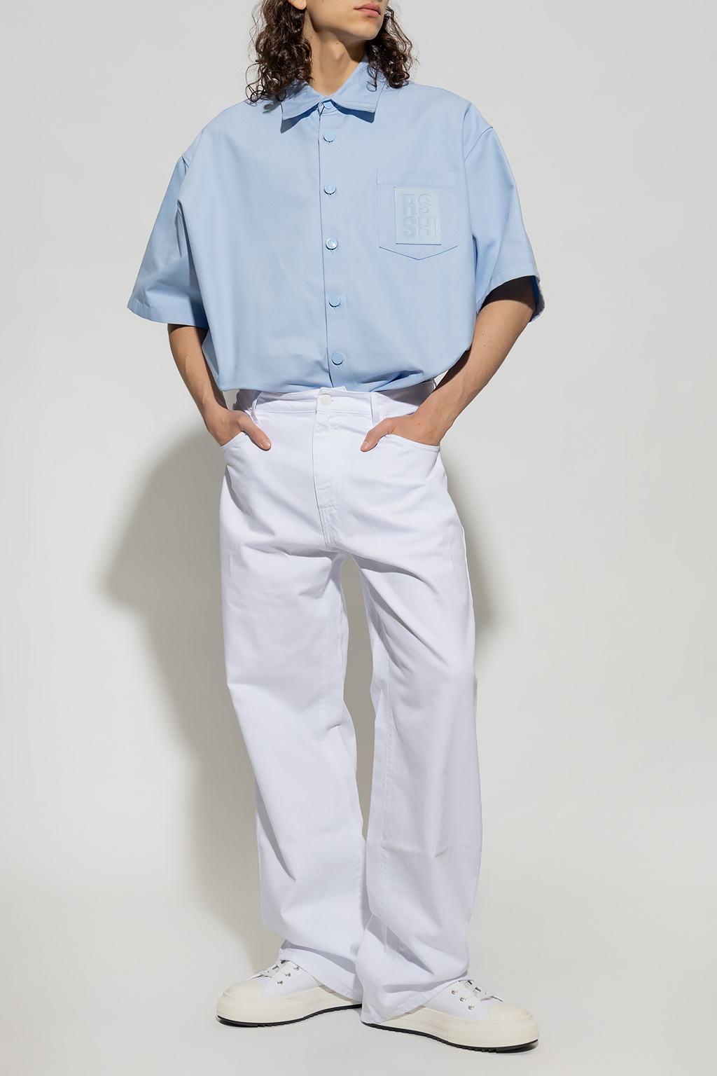 White Jeans with logo Raf Simons - saint laurent mini metallic
